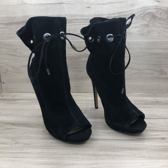 Steve Madden Booties Womens 8M Cavalier Black Suede Pull On Peep Toe Stiletto - Picture 4 of 13